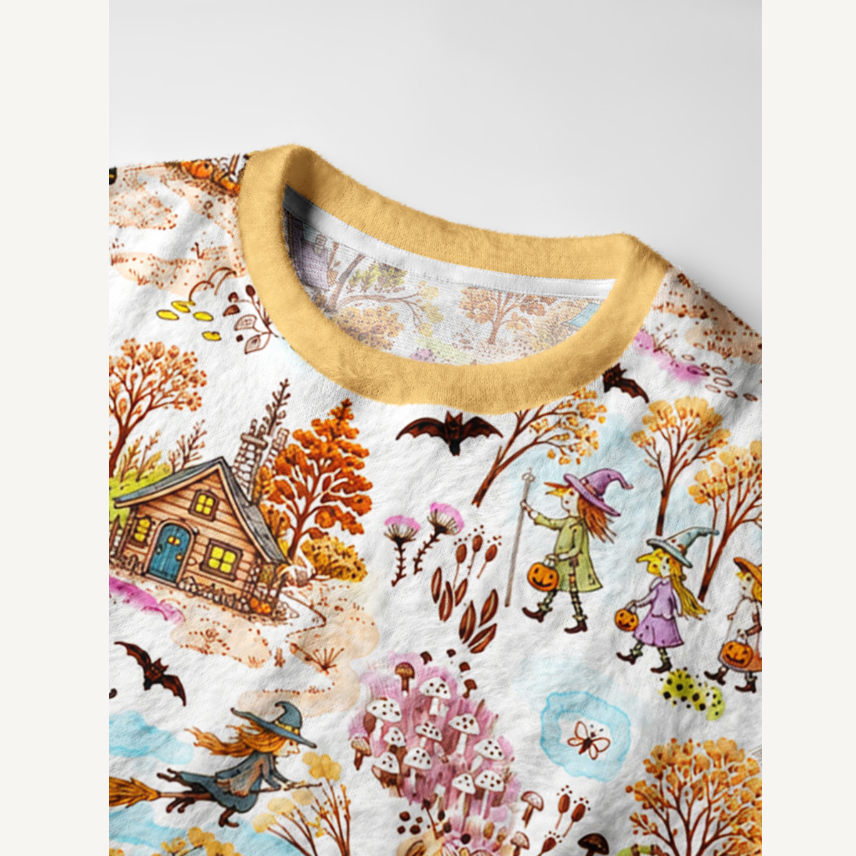 Autumn Halloween Village Fuzzy Crewneck Sweater