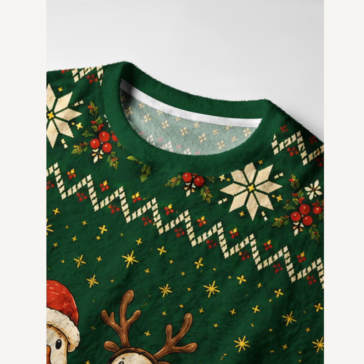 Cozy Country Christmas Ducks Fuzzy Crewneck Sweater