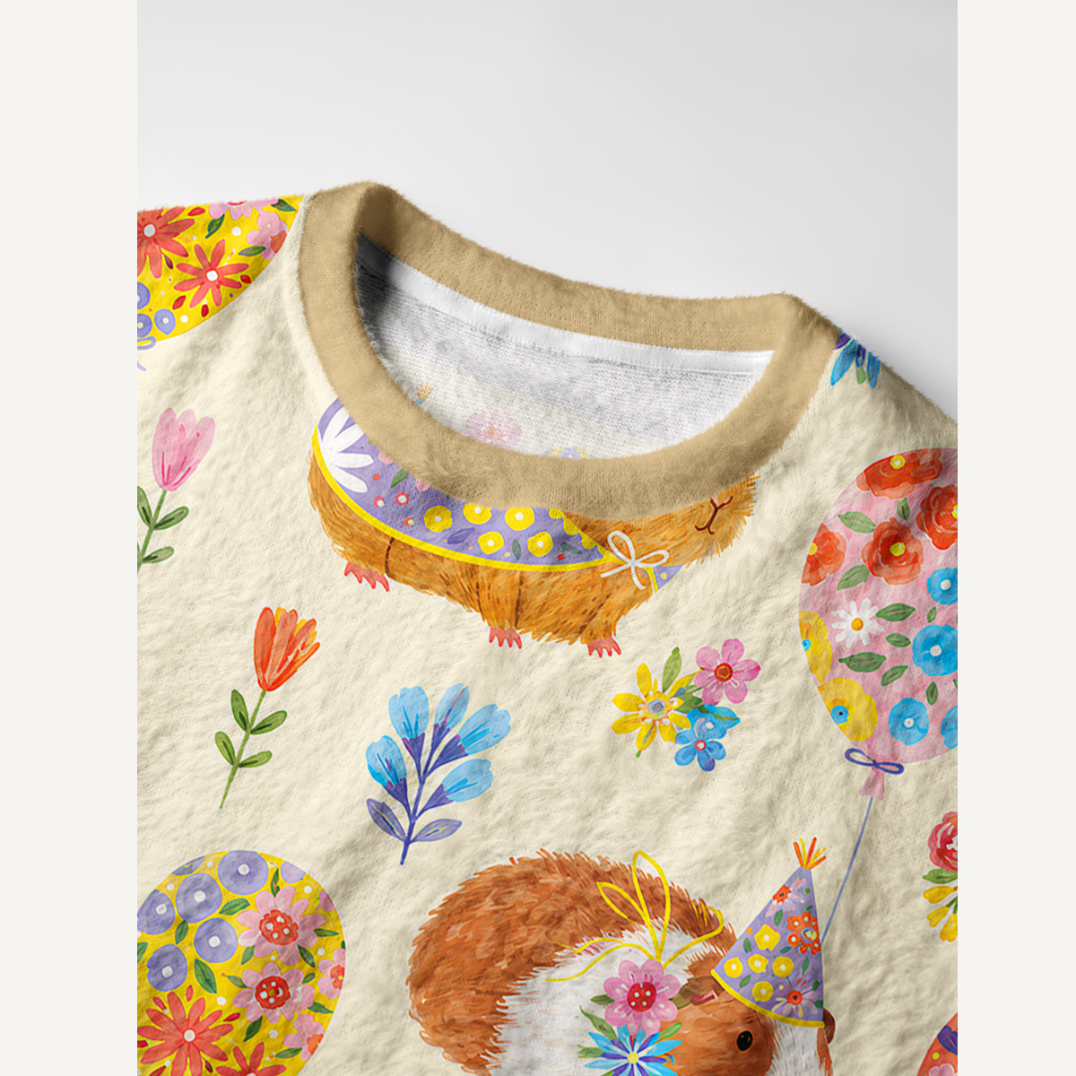 Guinea Pig Garden Party Fuzzy Crewneck Sweater