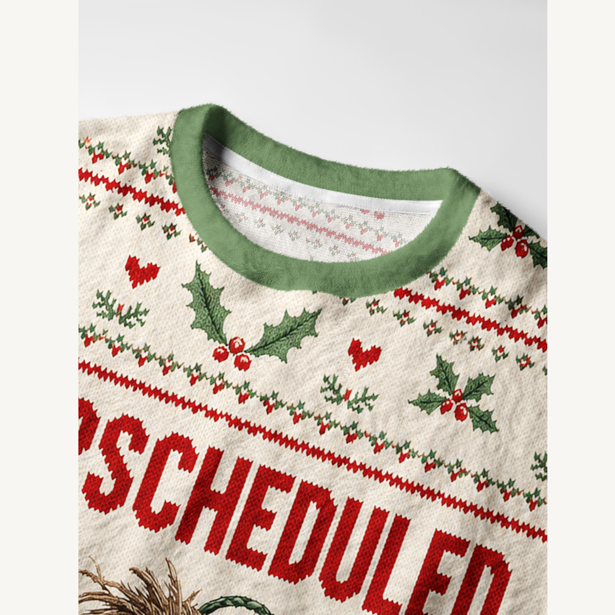 Overscheduled But Festive Christmas Robin Fuzzy Crewneck Sweater