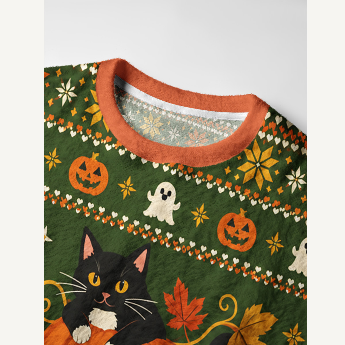 Spooky Cat Pumpkin Fuzzy Crewneck Sweater