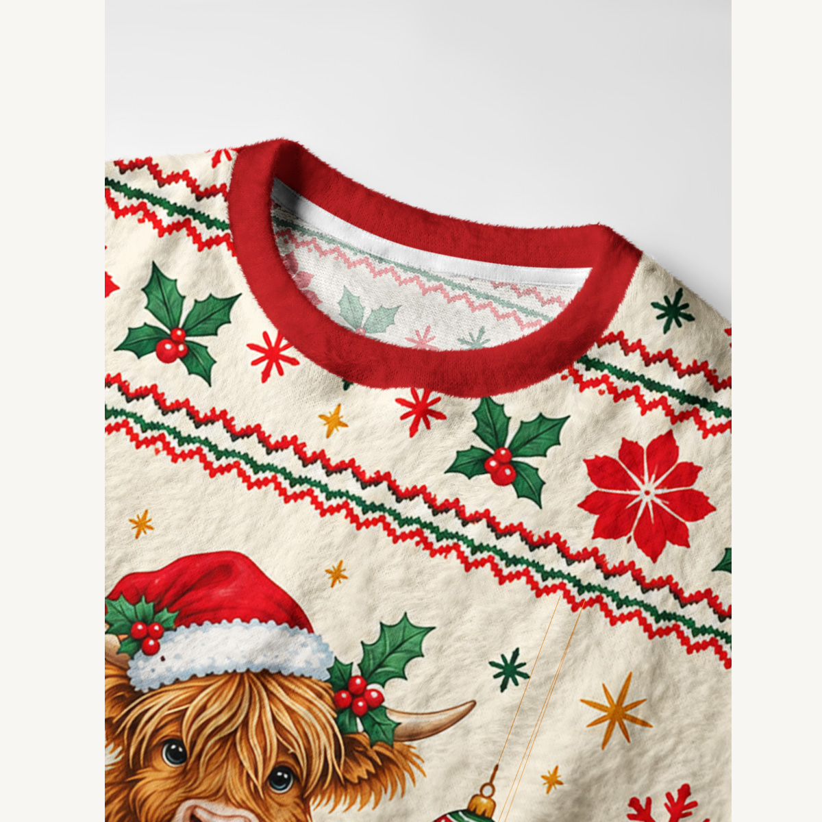 Stacked Highland Cow Christmas Fuzzy Crewneck Sweater
