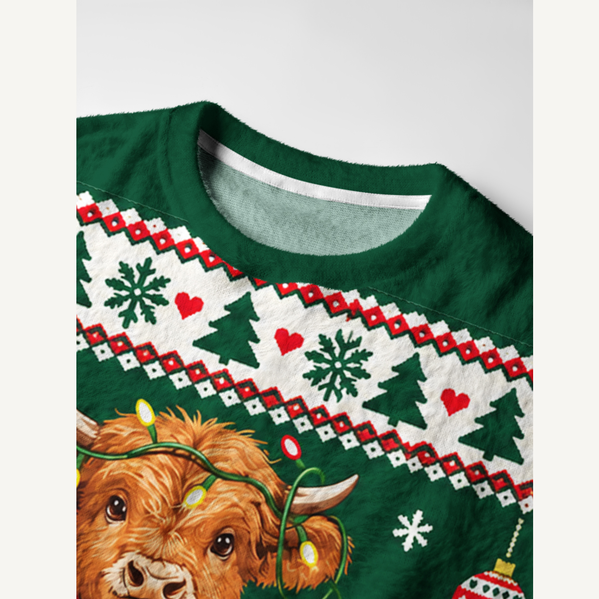Christmas Cow Snowflake Fuzzy Crewneck Sweater