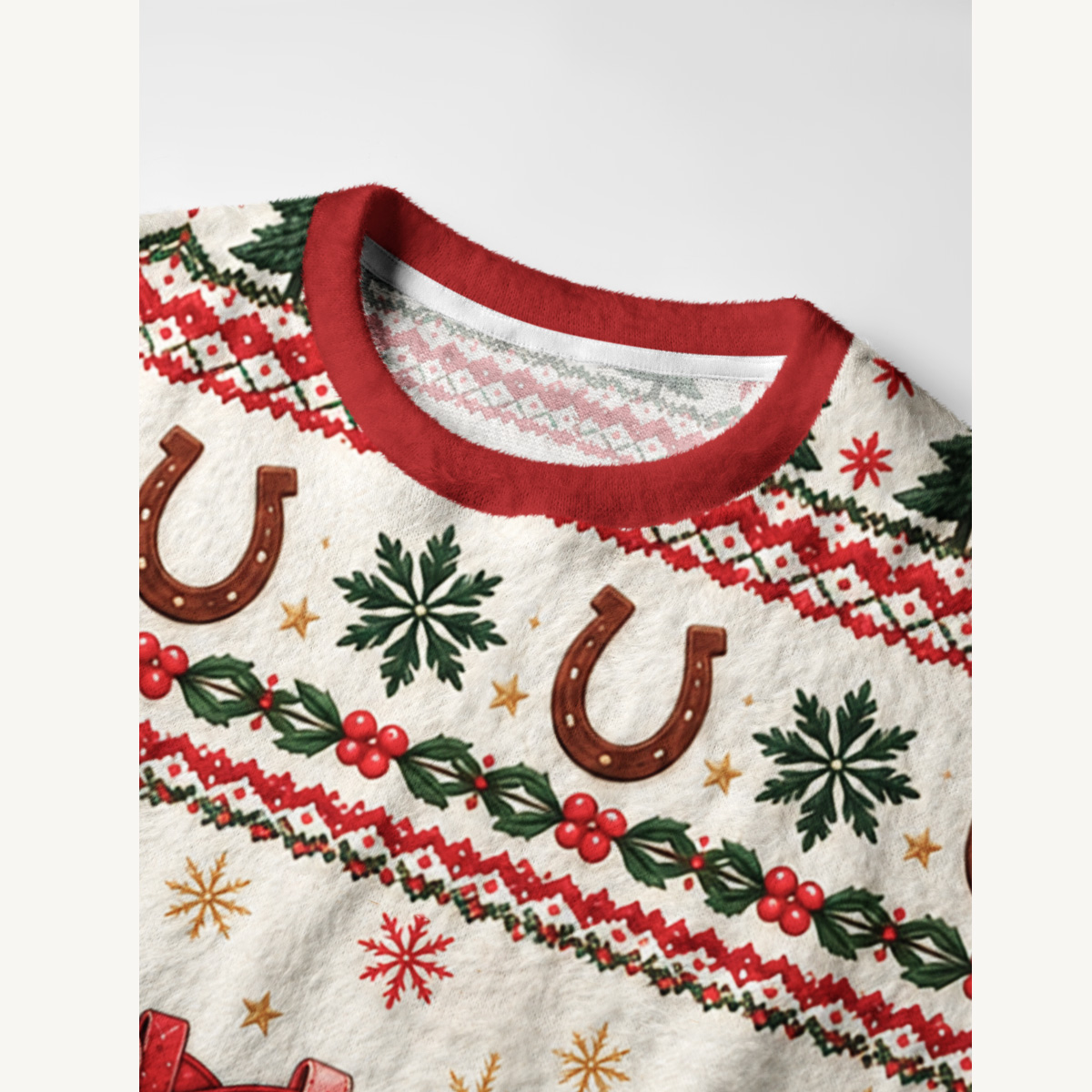 Western Christmas Cowboy Boots Fuzzy Crewneck Sweater