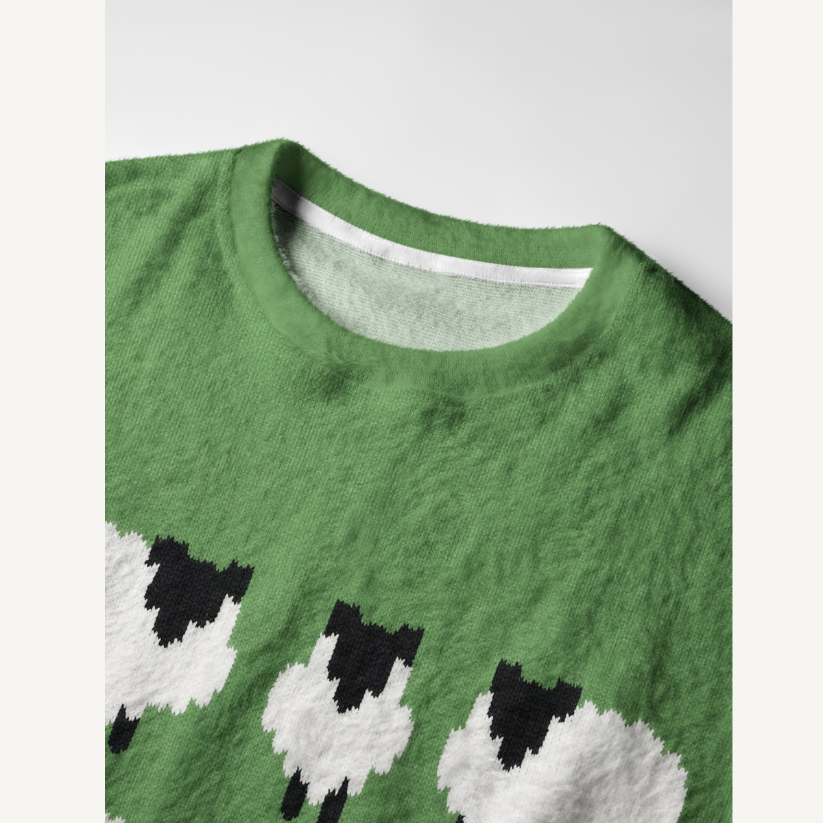 Cozy Countryside Black & White Sheep Fuzzy Crewneck Sweater