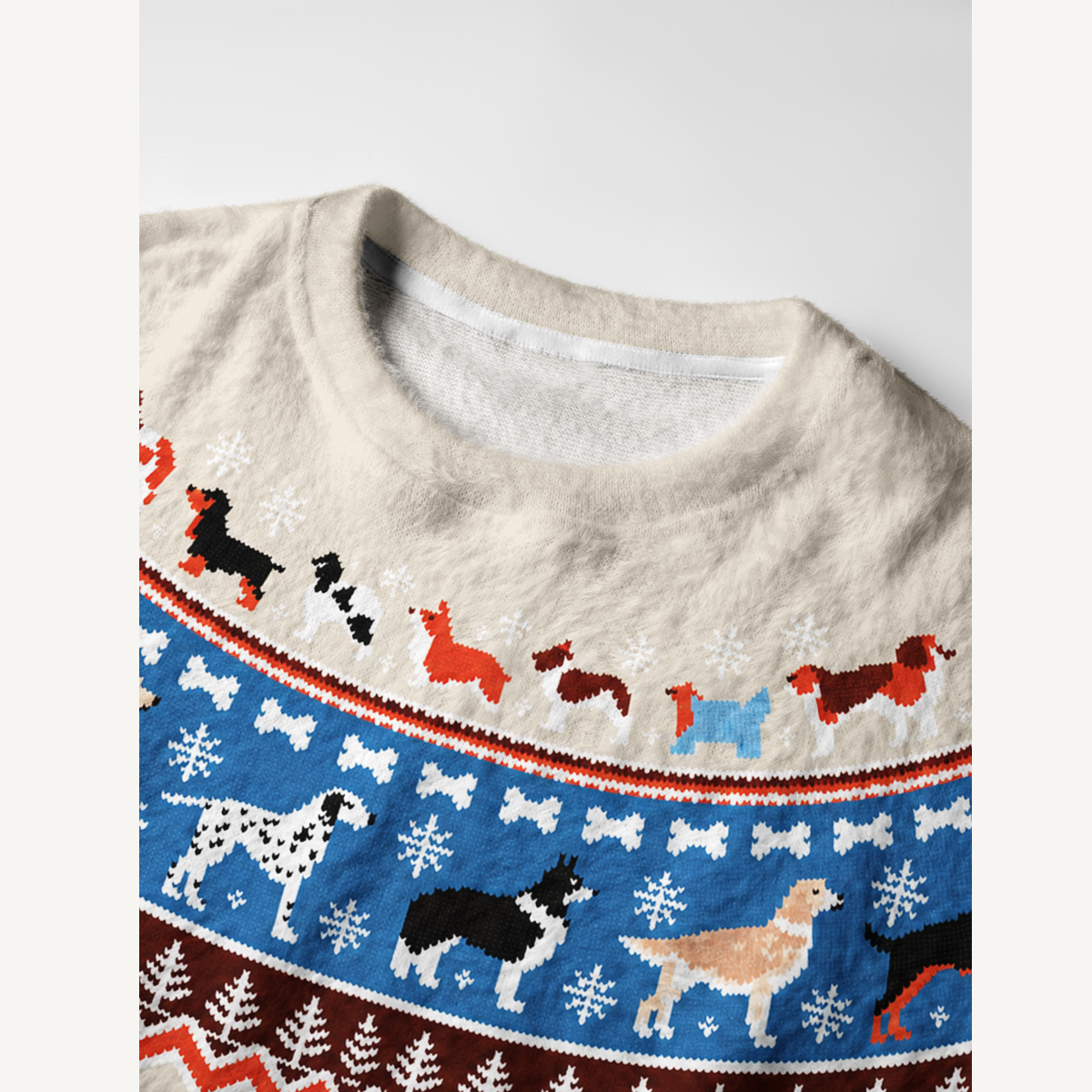Dog Breed Fair Isle Fuzzy Crewneck Sweater