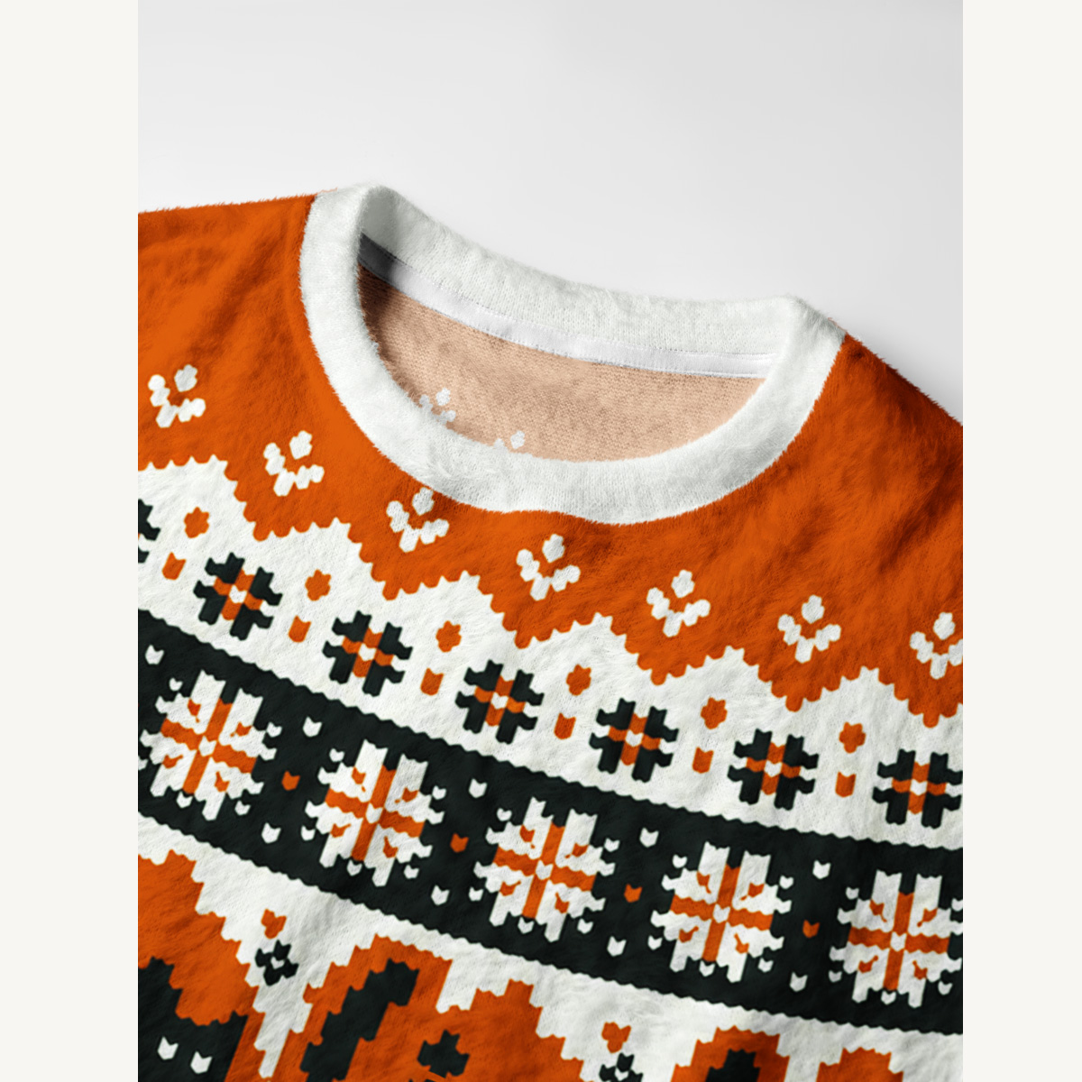 Spooky Fair Isle Black Cat Fuzzy Crewneck Sweater