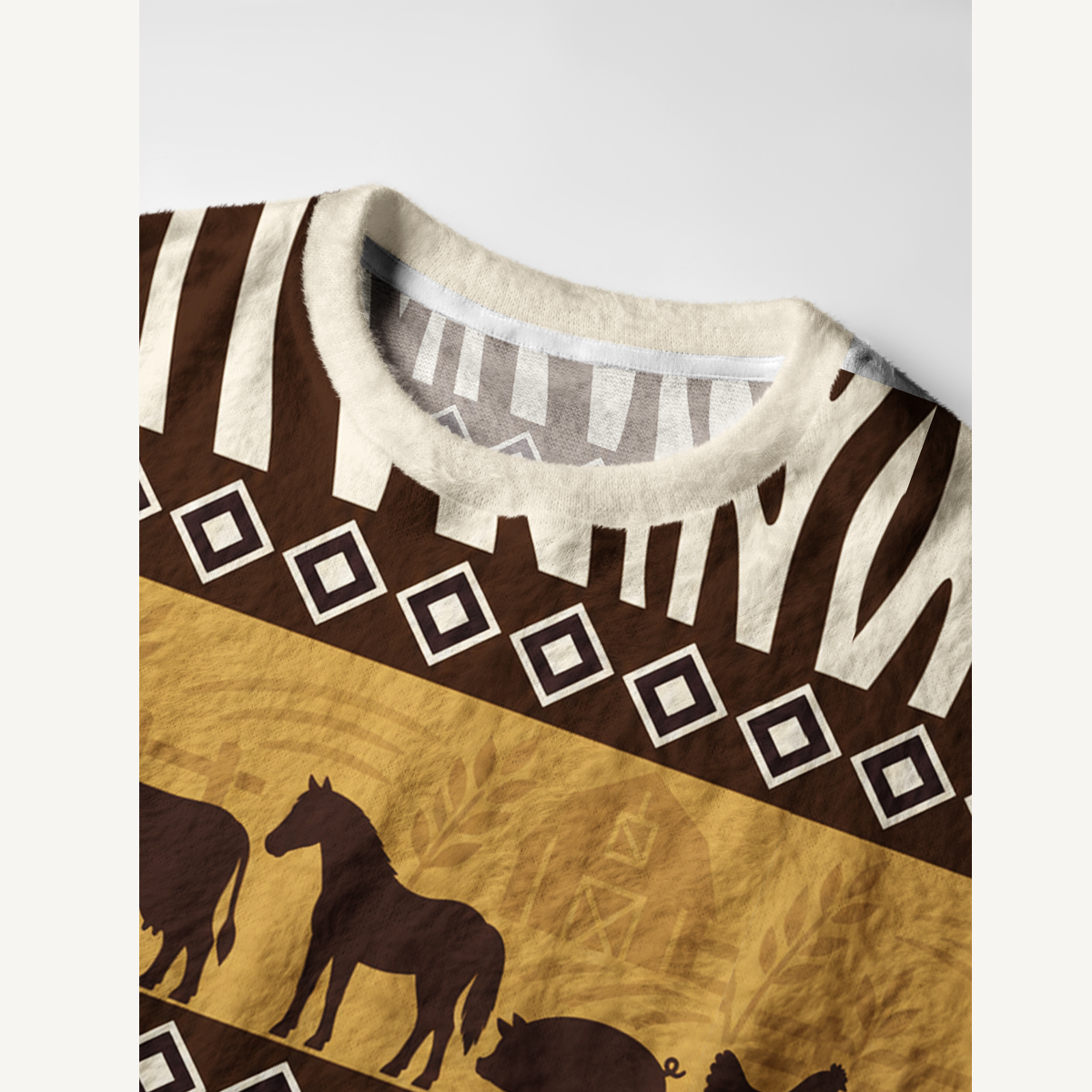 Rustic Farmhouse Cow Print & Barnyard Fuzzy Crewneck Sweater