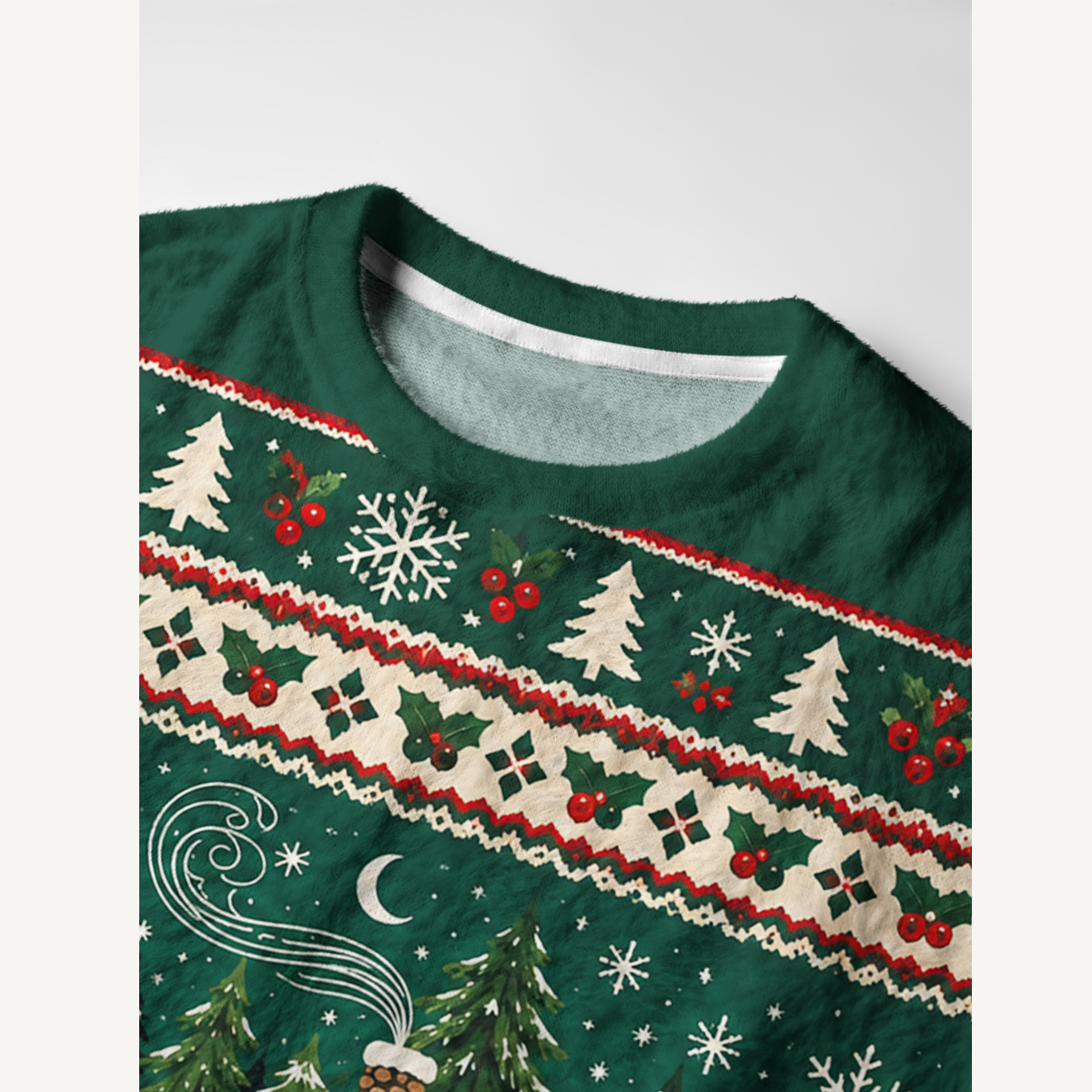 Christmas Cabin & Woodland Animals Fuzzy Crewneck Sweater