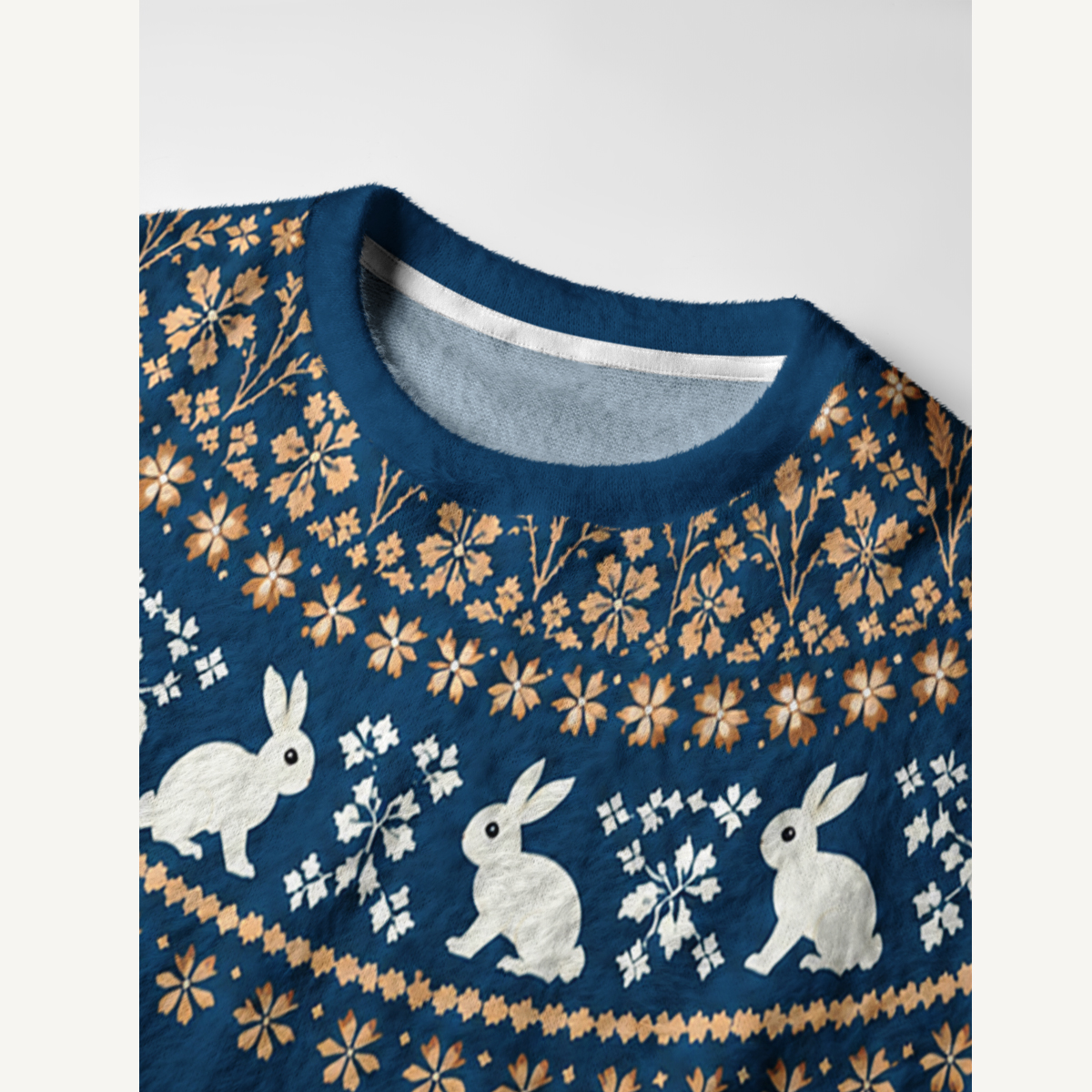 Moonlit Rabbit Woodland Fuzzy Crewneck Sweater