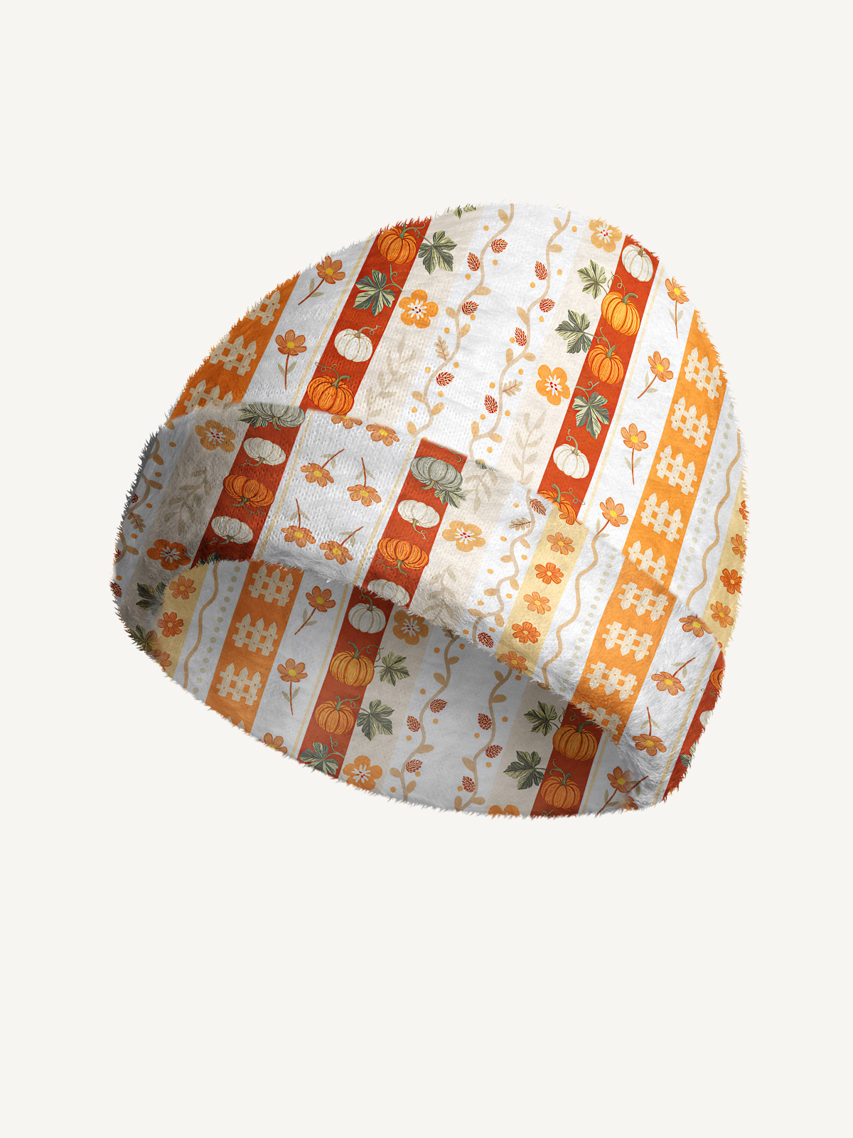 Autumn Pumpkin Patch Stripe Cozy Fuzzy Beanie