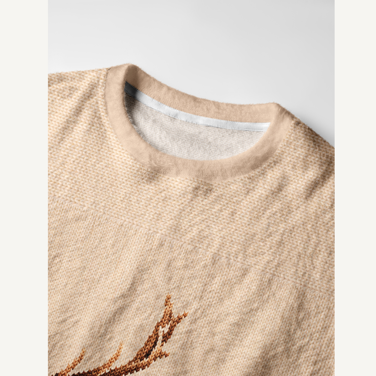 Rustic Forest Deer Fuzzy Crewneck Sweater