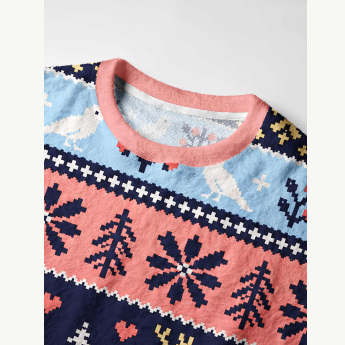 Festive Woodland Deer Fuzzy Crewneck Sweater