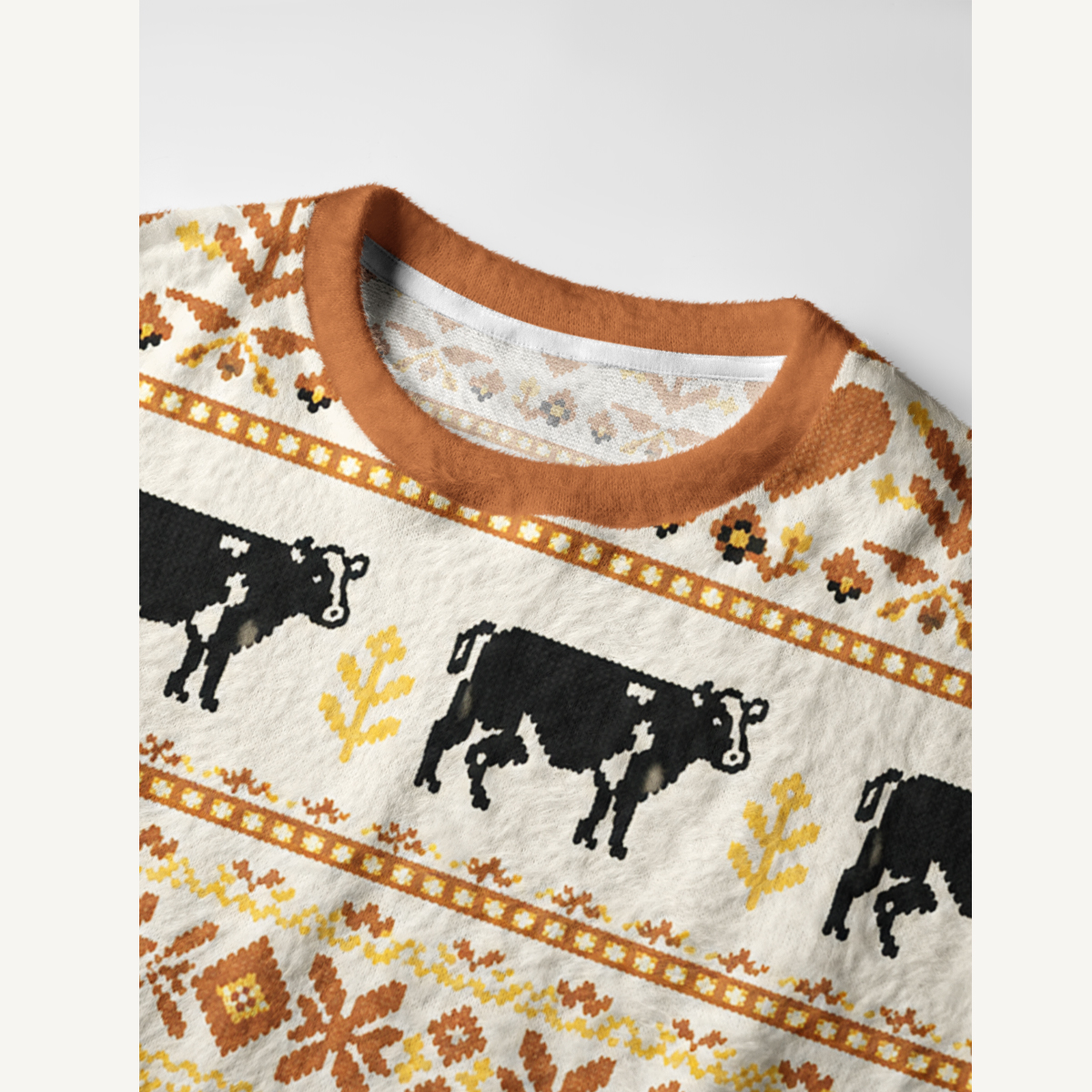 Rustic Highland Cow Fuzzy Crewneck Sweater