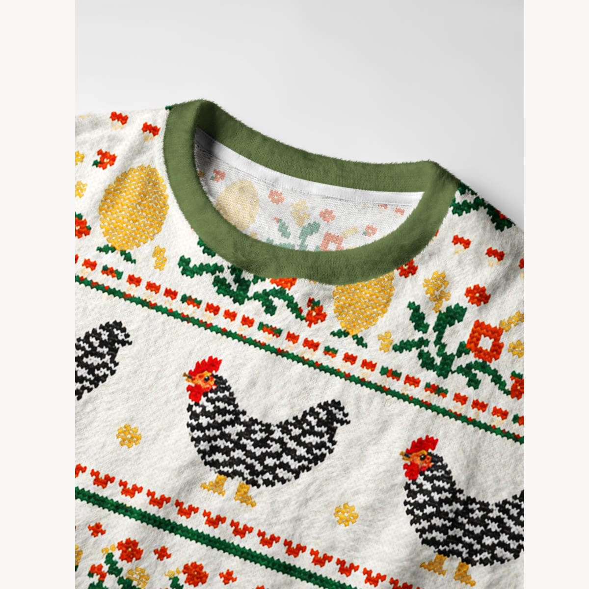 Vintage Farmhouse Chicken Fuzzy Crewneck Sweater