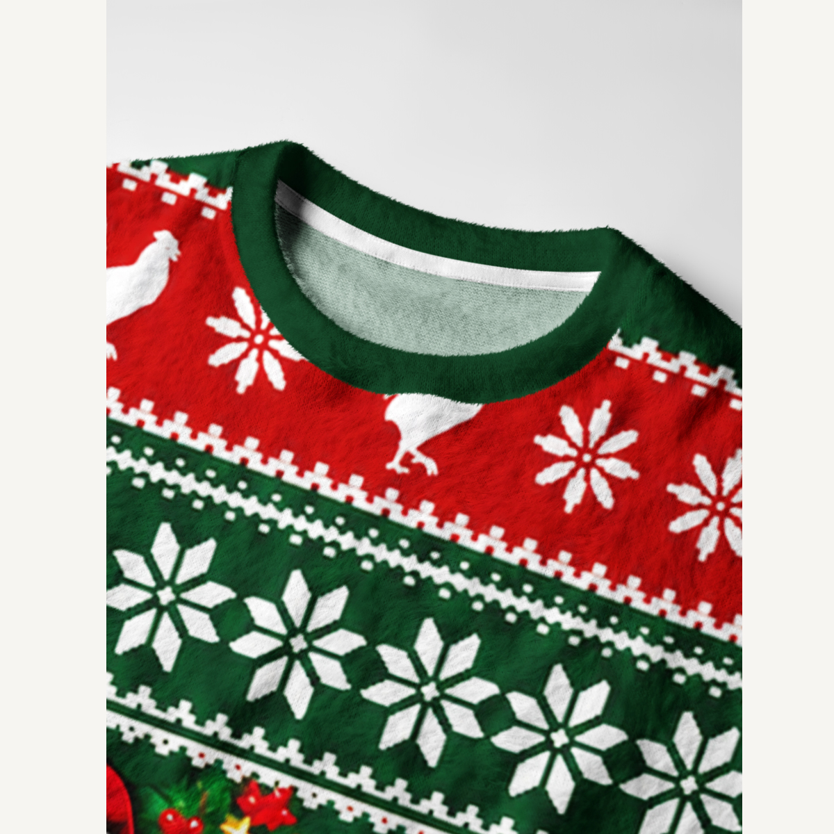 Christmas Chicken & Lights Fuzzy Crewneck Sweater