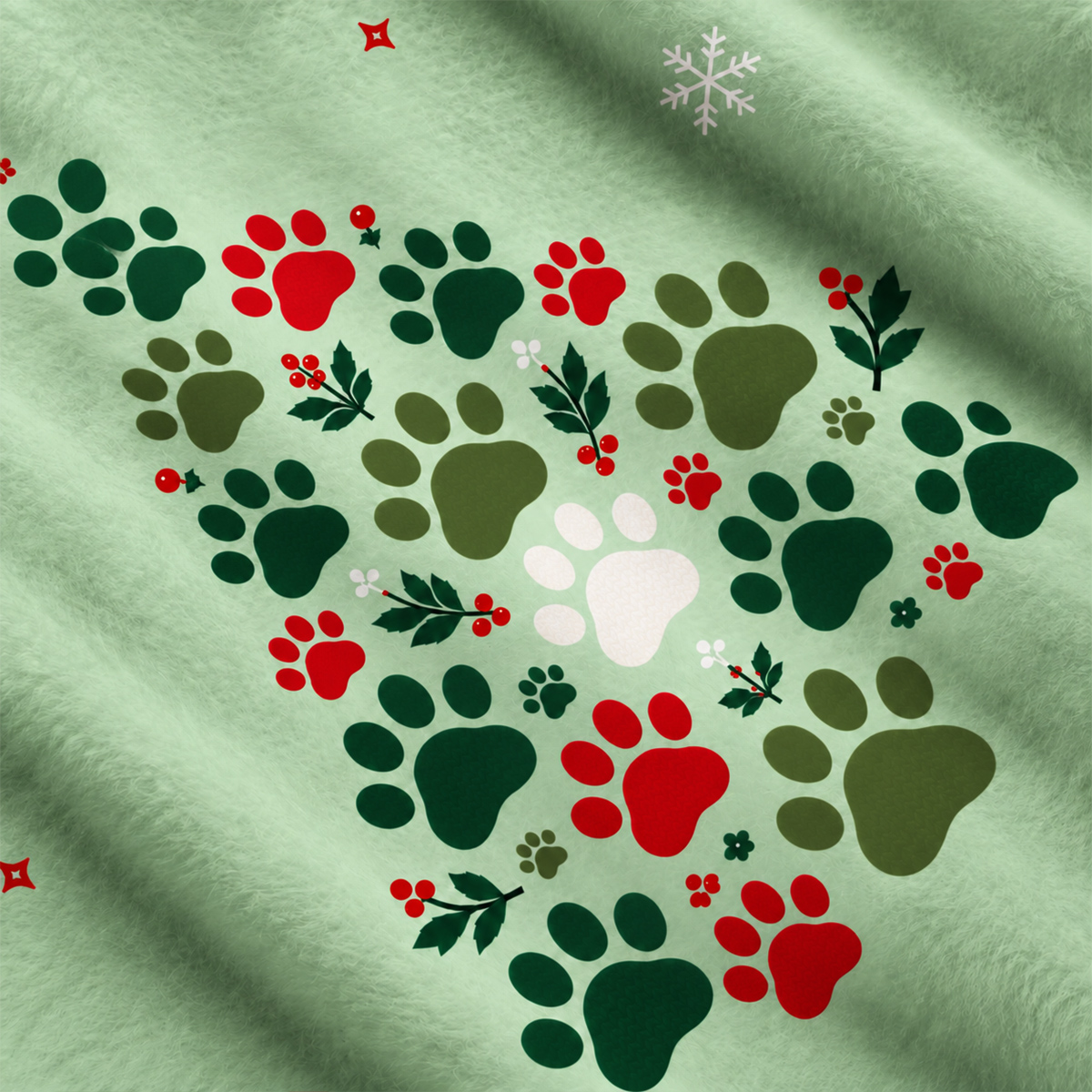 Cat Paw Print Christmas Tree Fuzzy Crewneck Sweater