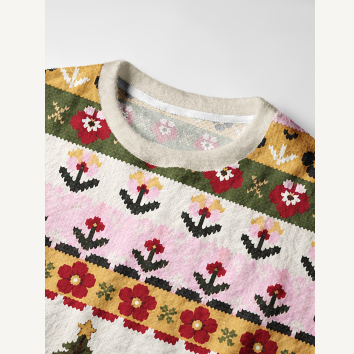 Christmas Reindeer & Wildflowers Fuzzy Crewneck Sweater