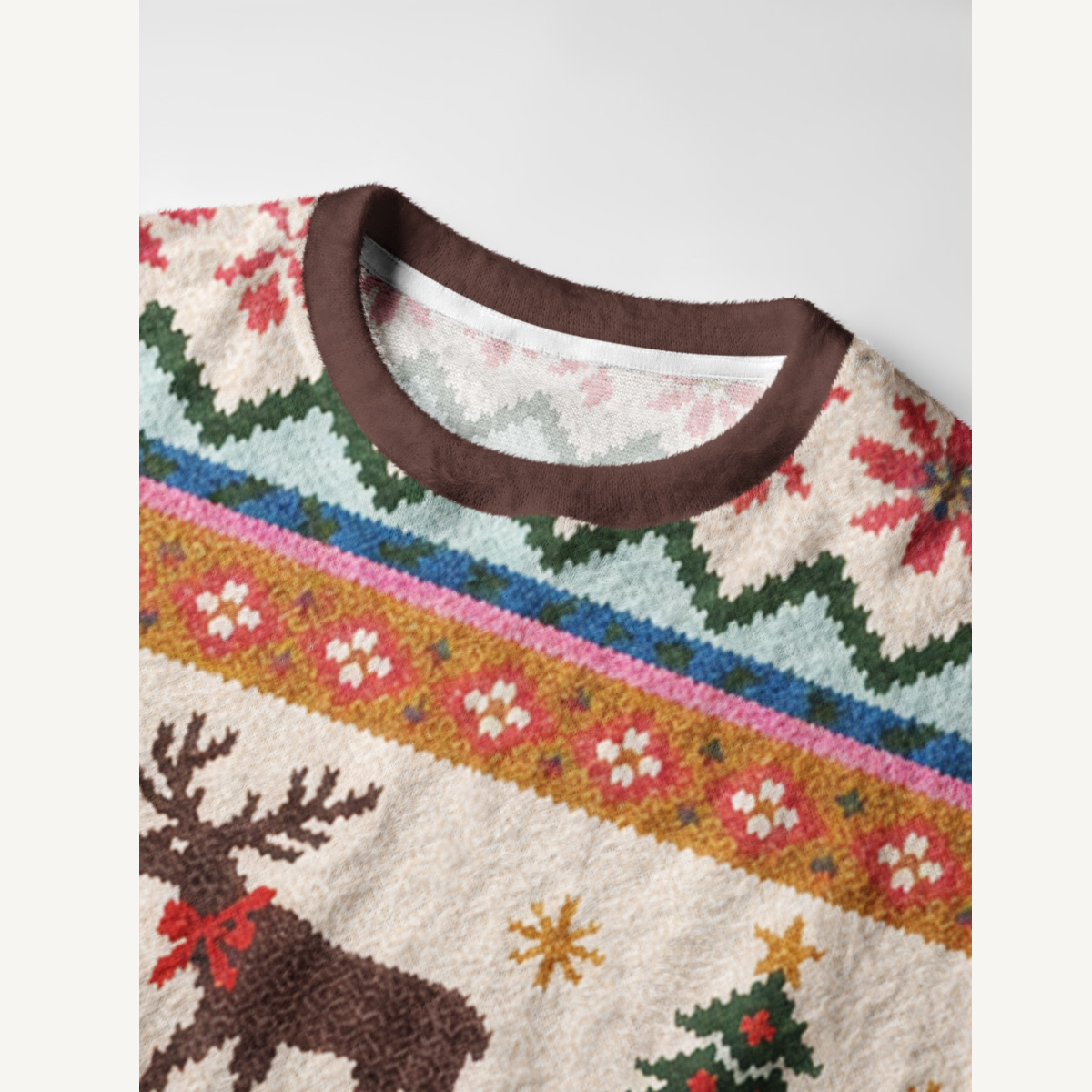 Vintage Christmas Reindeer Fuzzy Crewneck Sweater