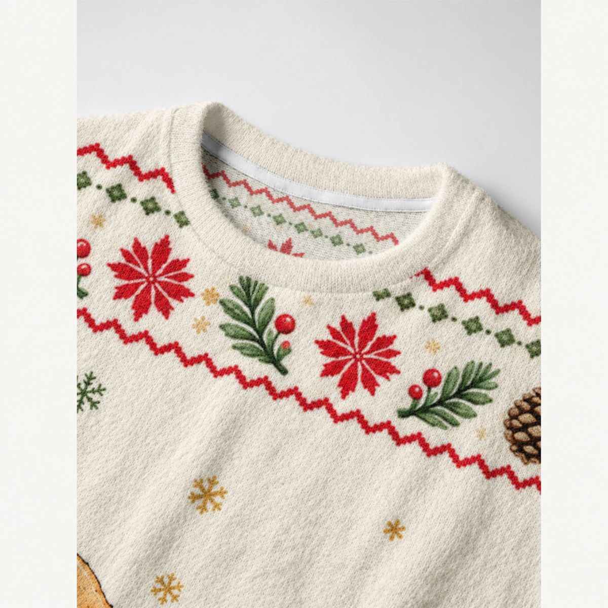 Christmas Fox & Hedgehog Fuzzy Crewneck Sweater