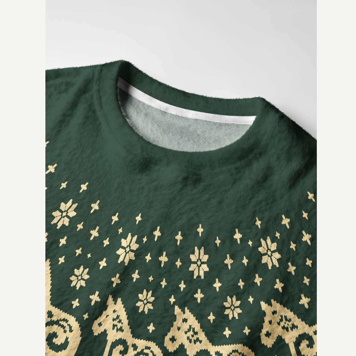 Nordic Folk Horse & Snowflake Fuzzy Crewneck Sweater