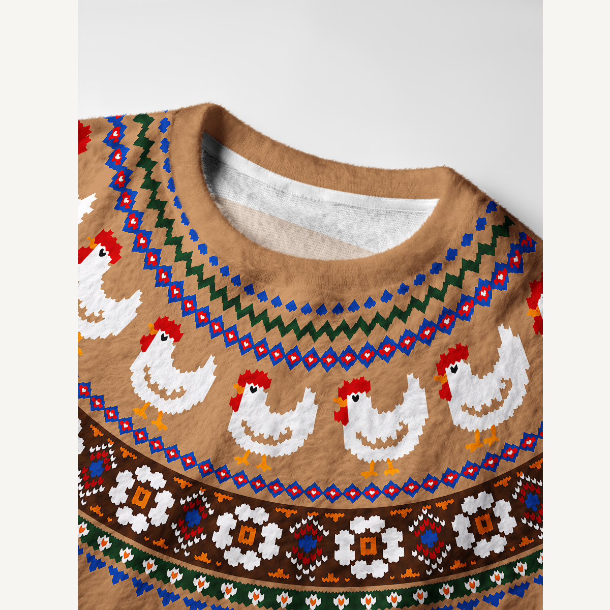 Country Hen Folk Yoke Fuzzy Crewneck Sweater