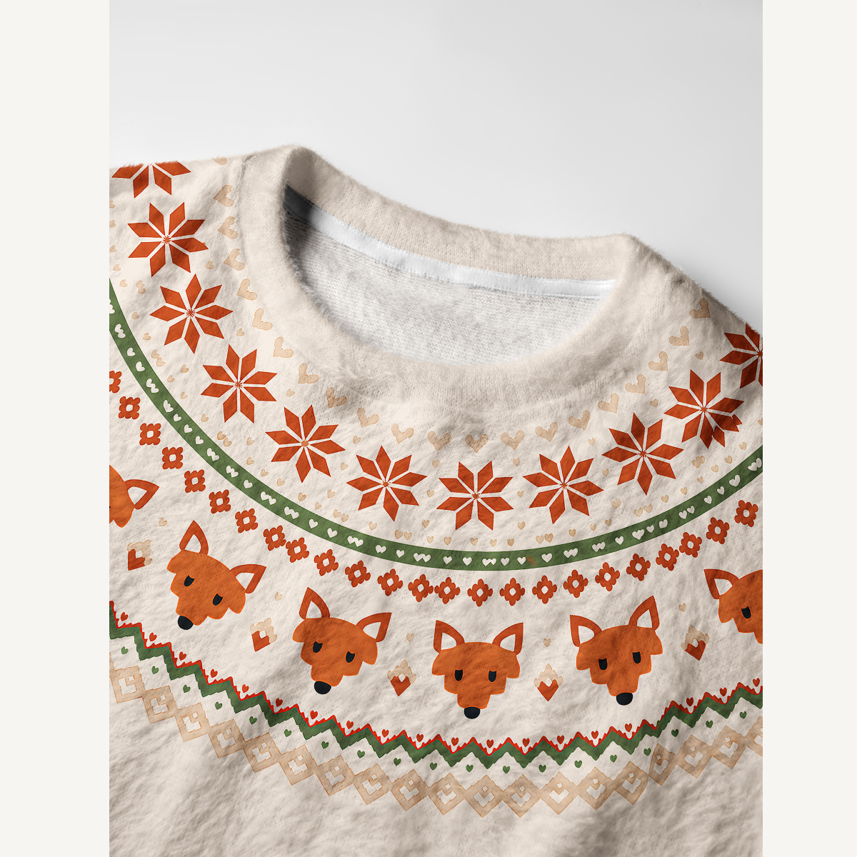 Woodland Fox & Snowflake Fuzzy Crewneck Sweater