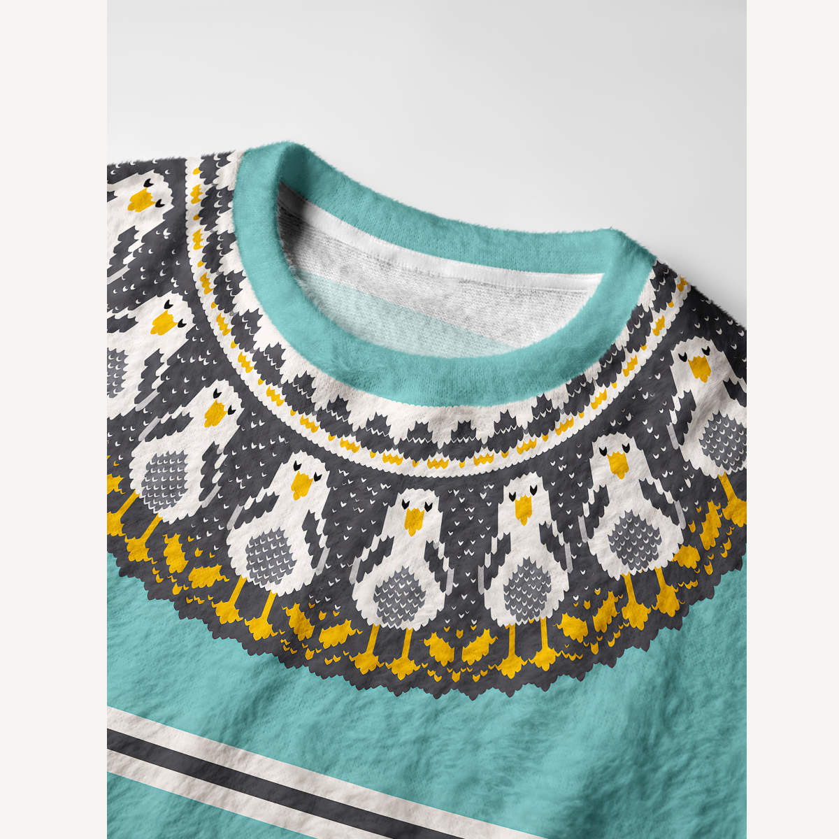 Coastal Seagull & Crab Fuzzy Crewneck Sweater