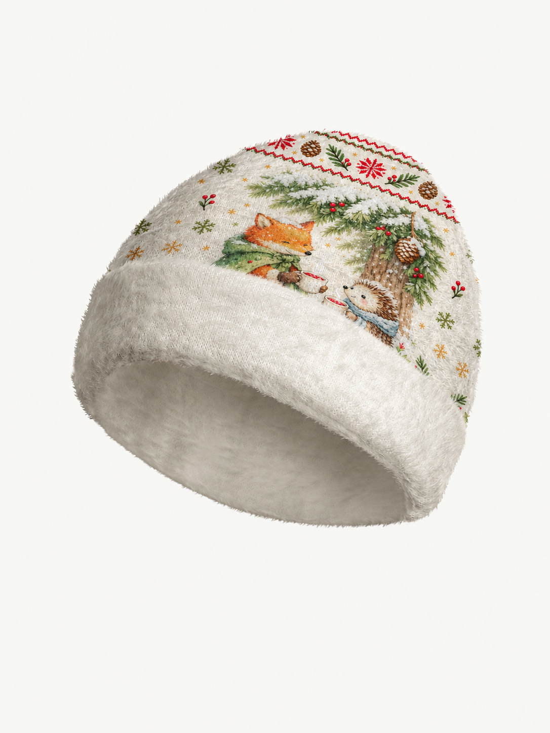 Cozy Winter Fox & Hedgehog Fuzzy Beanie