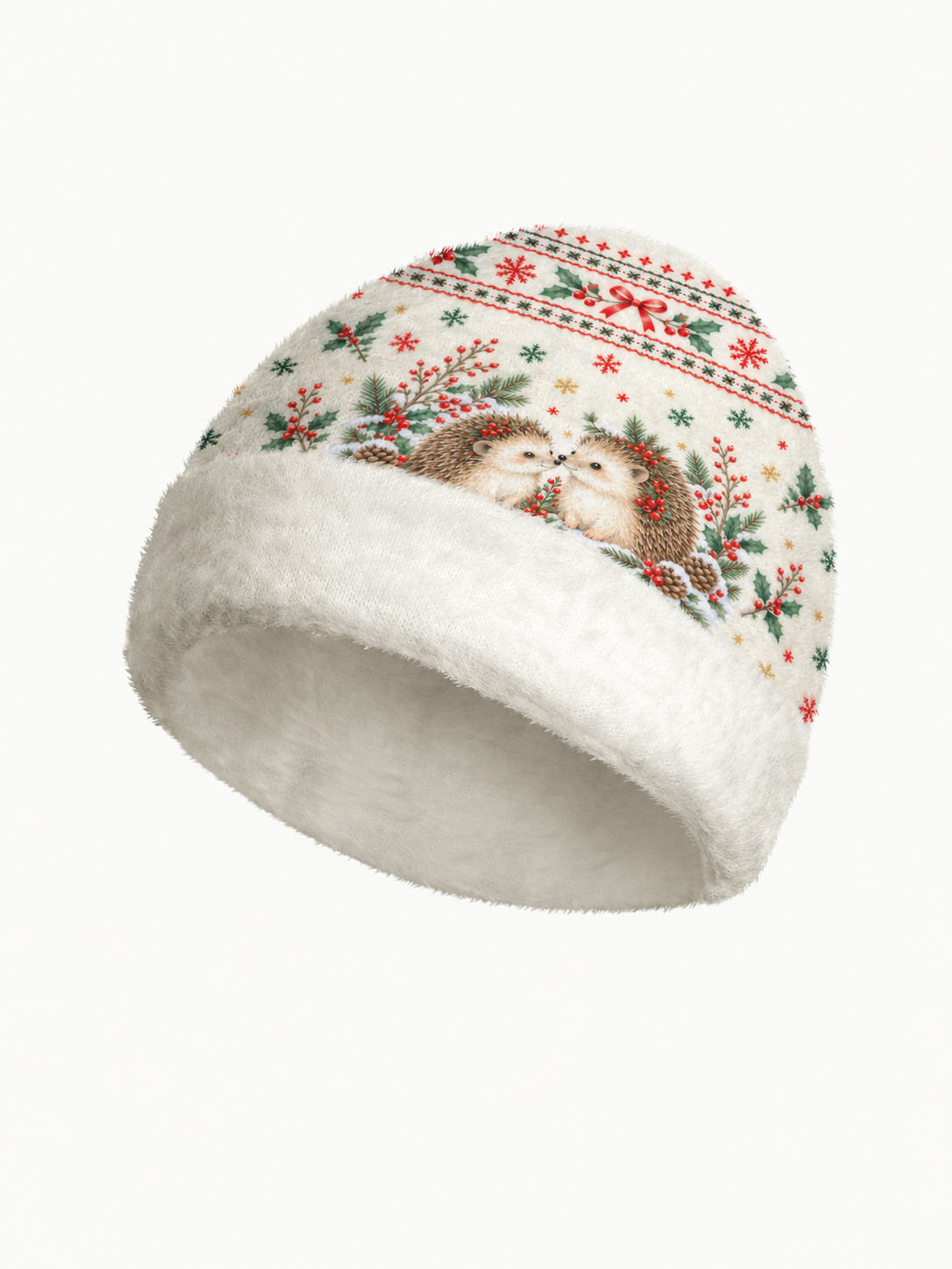 Cozy Christmas Hedgehogs Fuzzy Beanie
