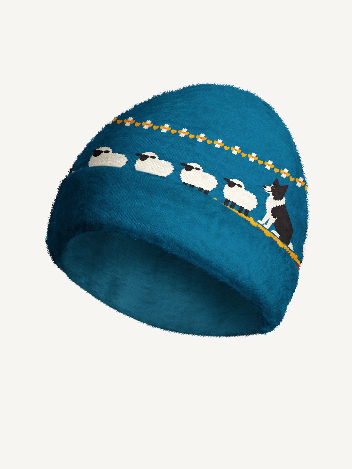 Pastoral Sheep & Sheepdog Cozy Fuzzy Beanie