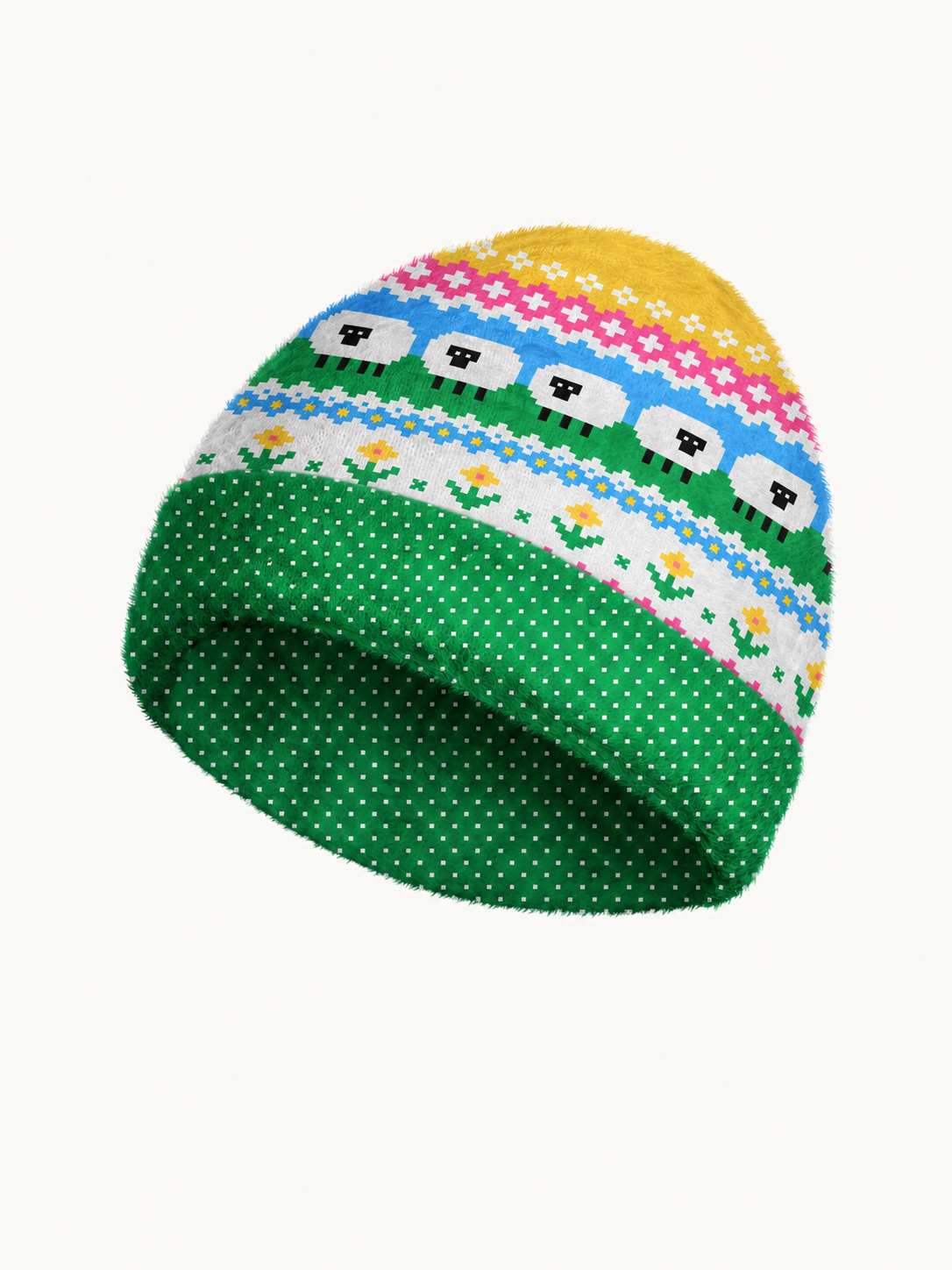 Meadow Sheep Fair Isle Cozy Fuzzy Beanie