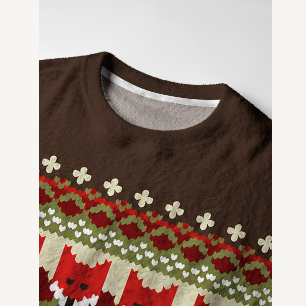 Rustic Fair Isle Fox Fuzzy Crewneck Sweater
