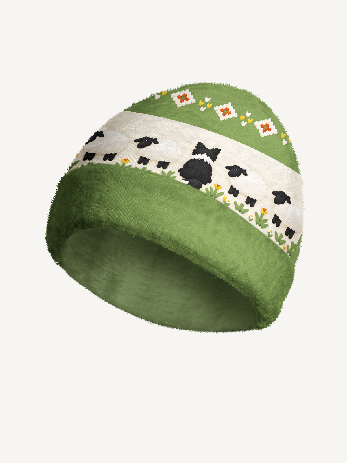 Sheep Herding Dog Fair Isle Cozy Fuzzy Beanie
