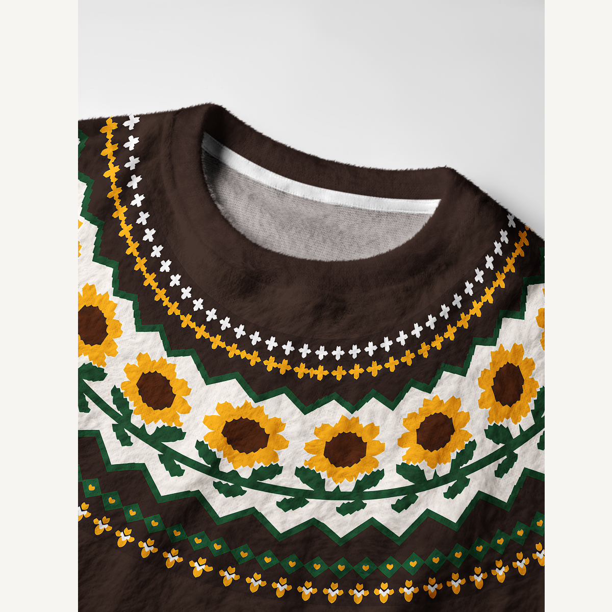 Rustic Sunflower Floral Fuzzy Crewneck Sweater