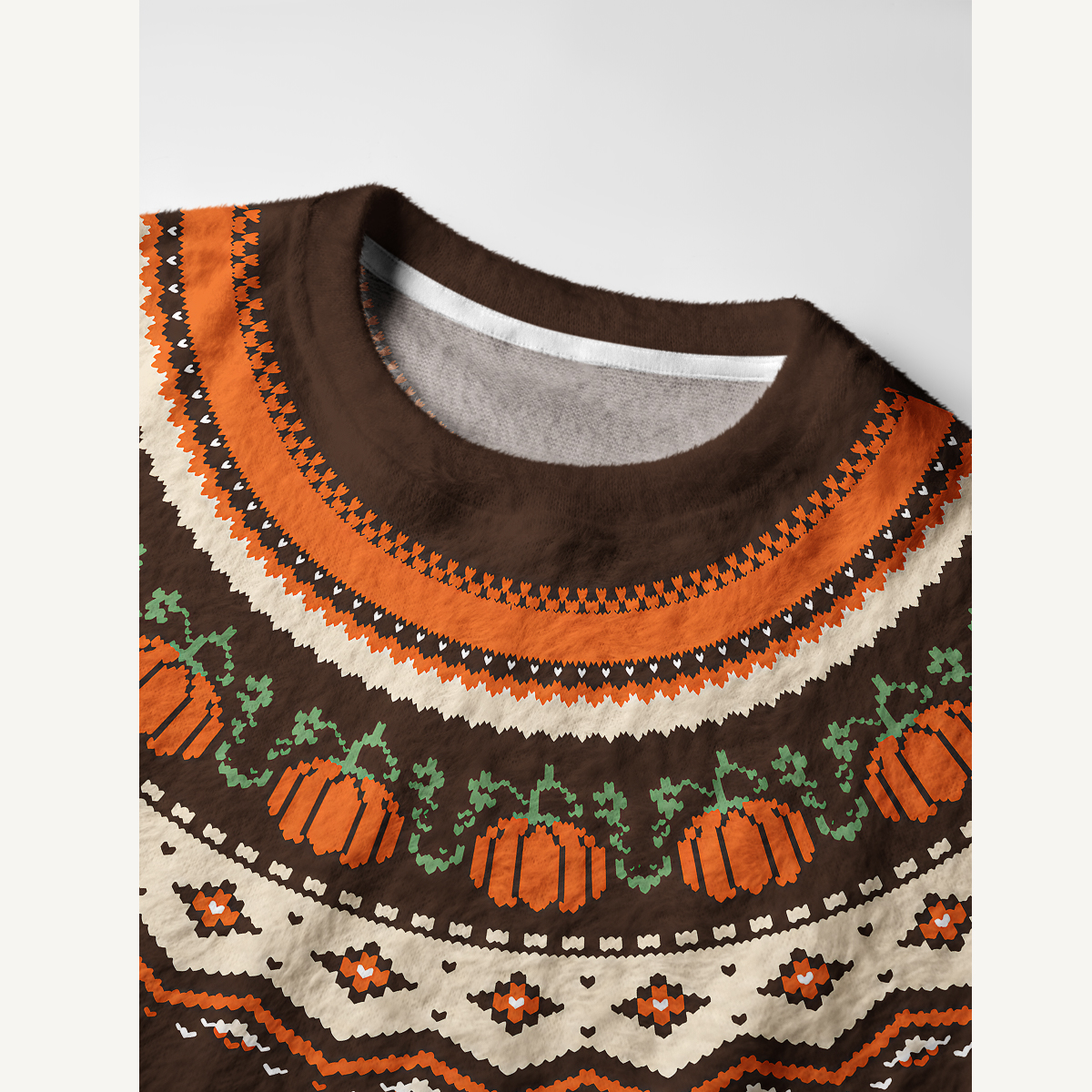 Autumn Pumpkin Woodland Fuzzy Crewneck Sweater