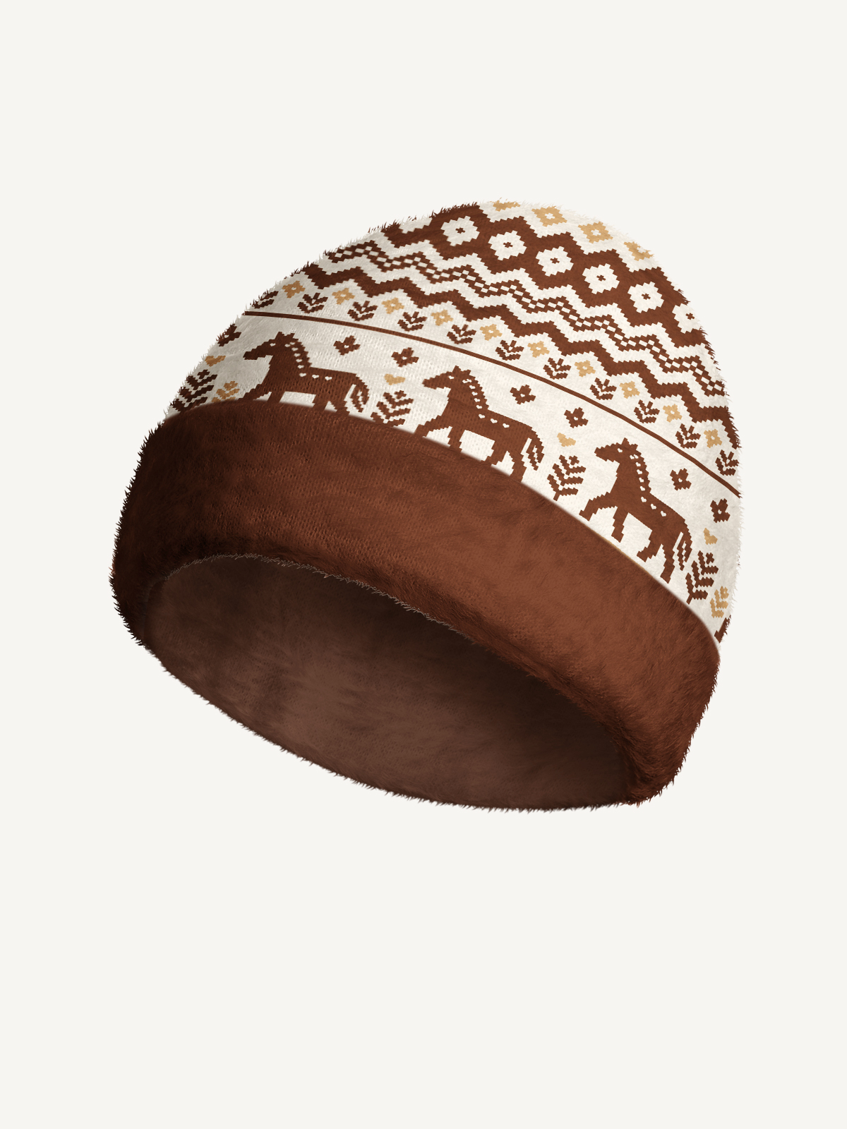 Rustic Equestrian Horse Fair Isle Cozy Fuzzy Beanie