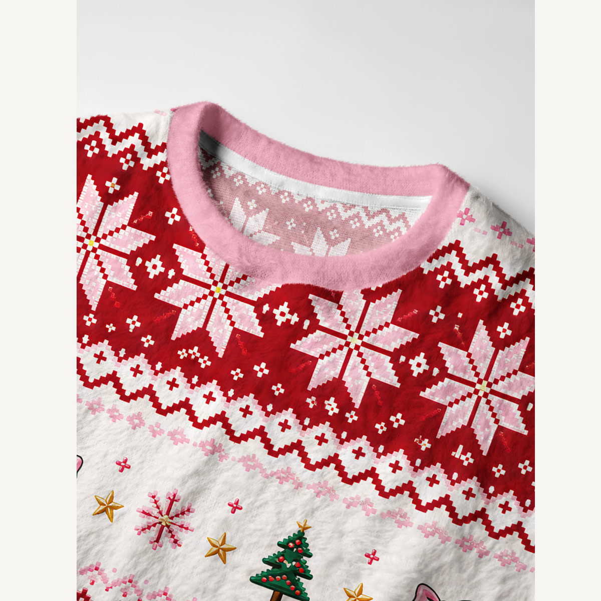 Lucky Horseshoe Christmas Fair Isle Fuzzy Crewneck Sweater
