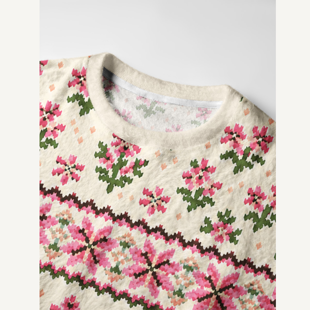 Woodland Deer Fair Isle Fuzzy Crewneck Sweater