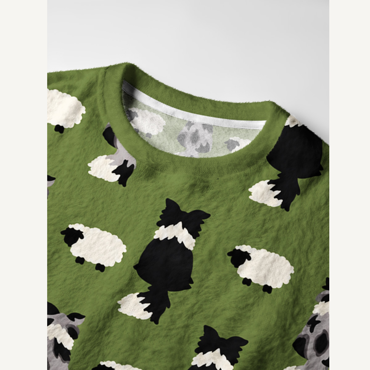 Country Farm Sheepdog Fuzzy Crewneck Sweater