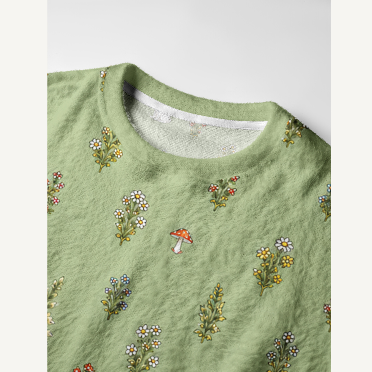 Bunny Meadow Garden Fuzzy Crewneck Sweater