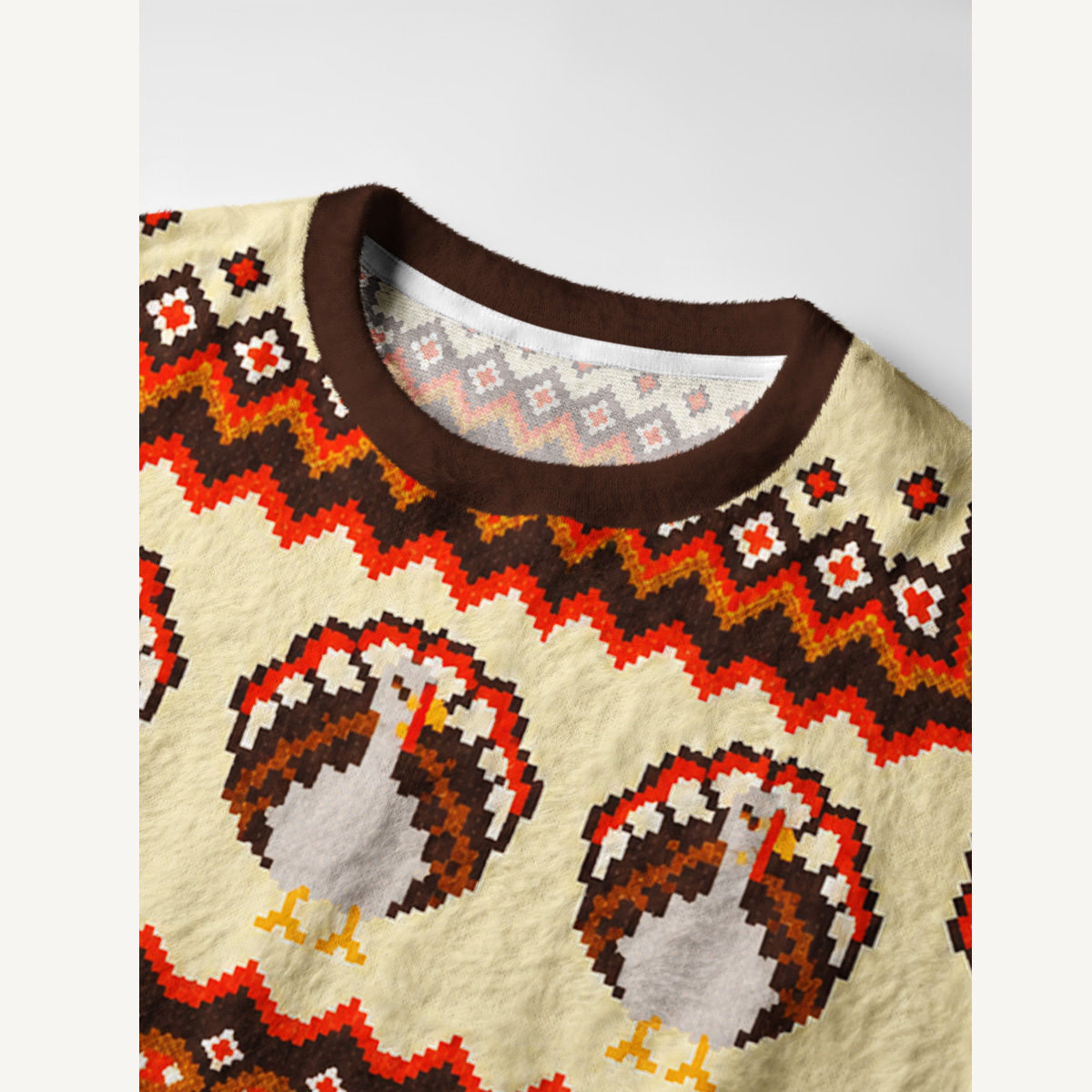 Festive Thanksgiving Turkey Fuzzy Crewneck Sweater