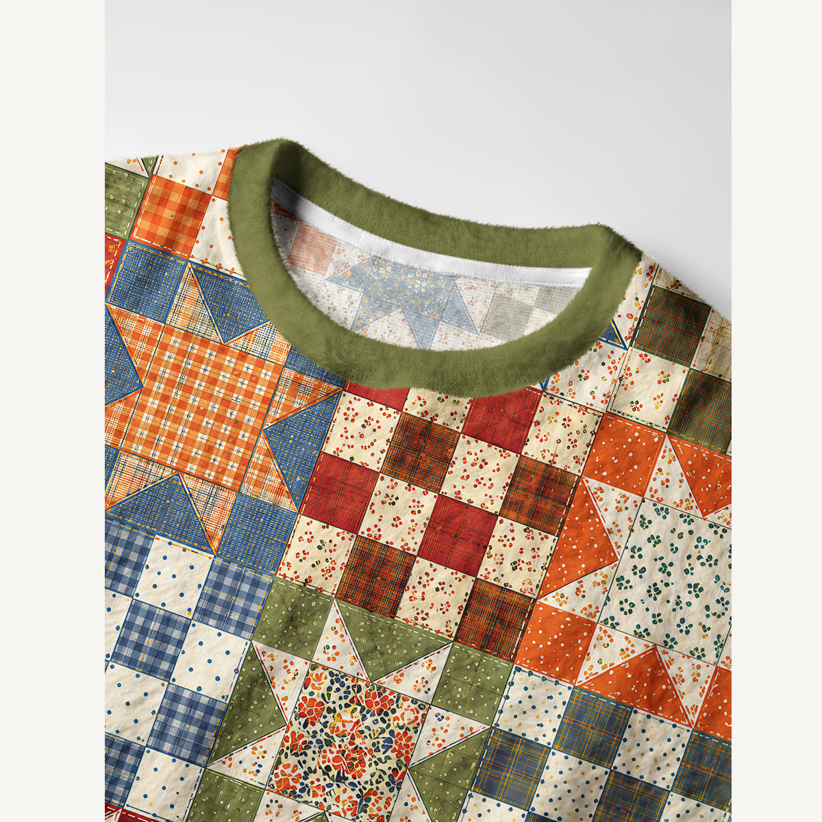 Vintage Star Quilt Patchwork Fuzzy Crewneck Sweater