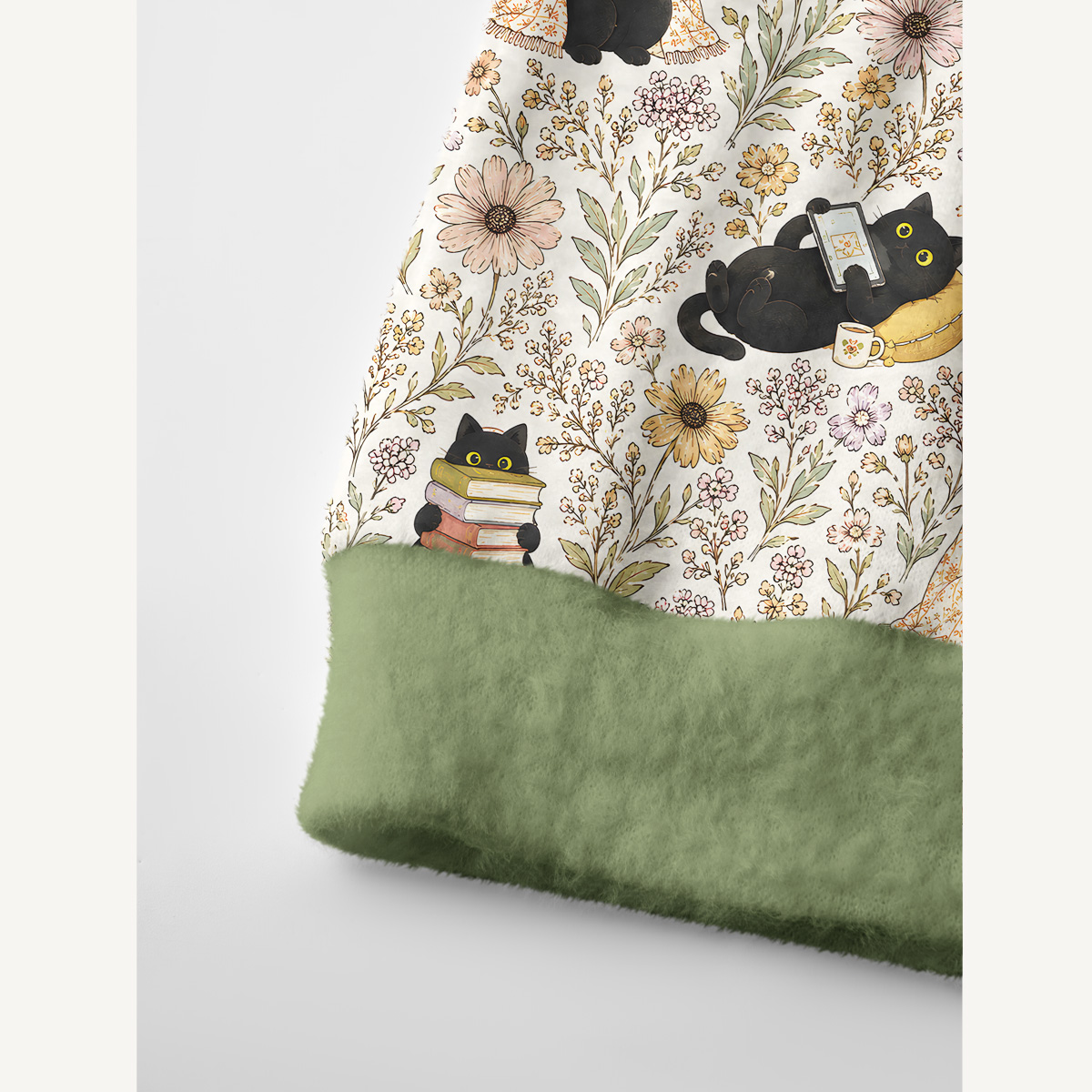Books Blooms and Black Cats Print Cardigan Sweaters