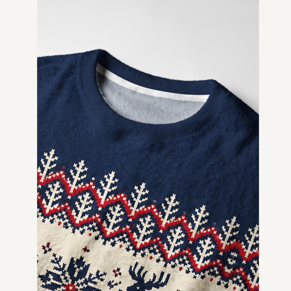 Festive Reindeer Fair Isle Fuzzy Crewneck Sweater