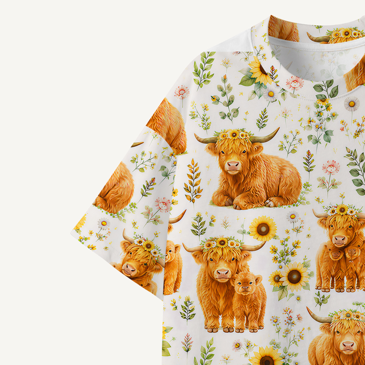 Spring Highland Cow Floral print Premium Eco Tee