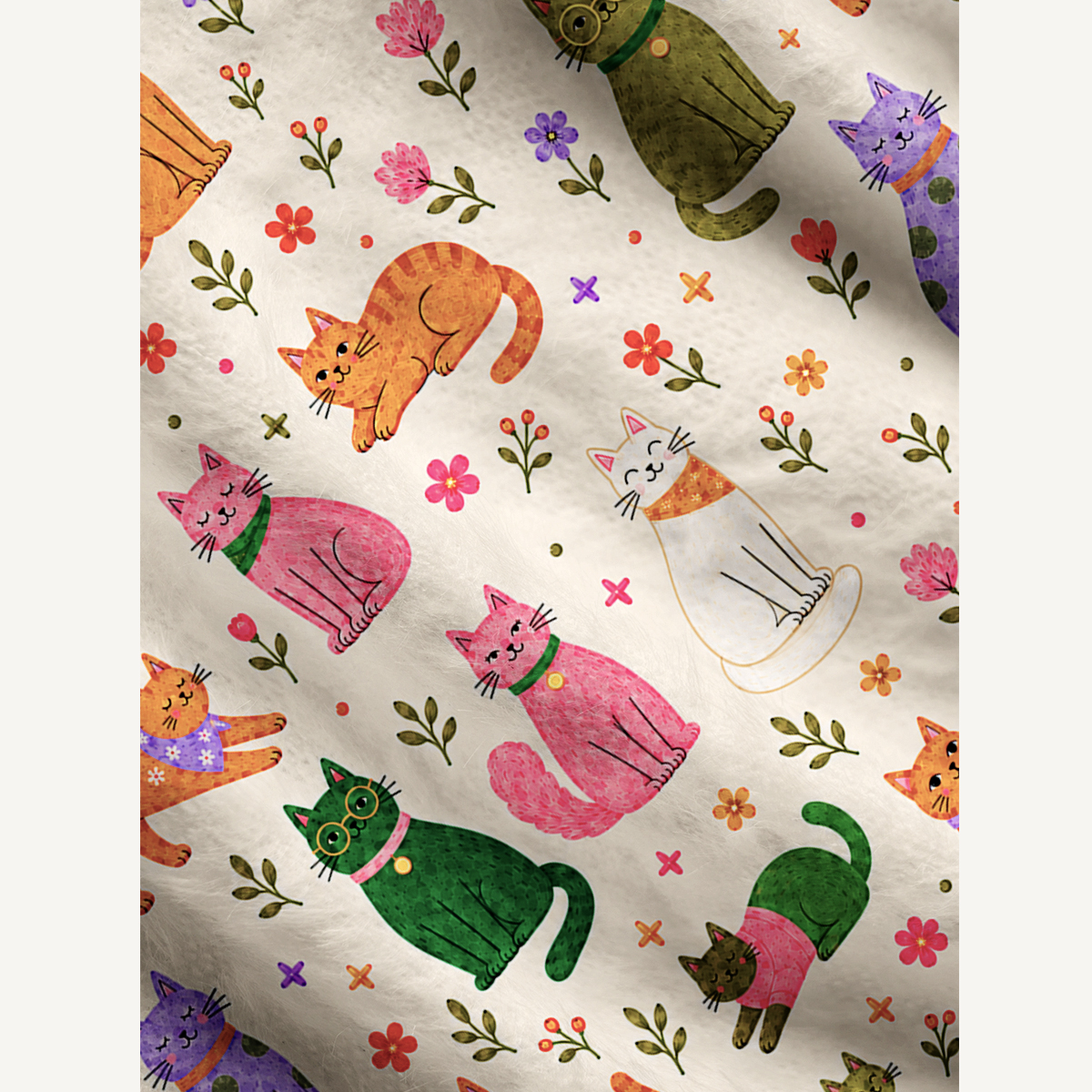 Whimsical Cat & Garden Blooms Print Ugly Cardigan Sweaters