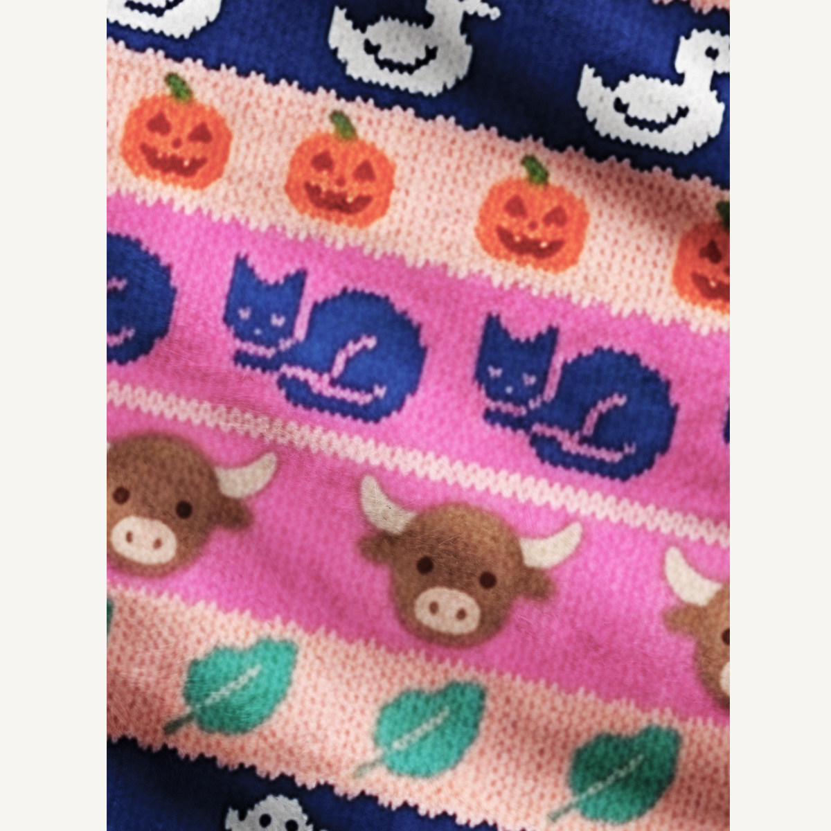 Countryside Critters Halloween Stripe Print Halloween Ugly Cardigan Sweaters