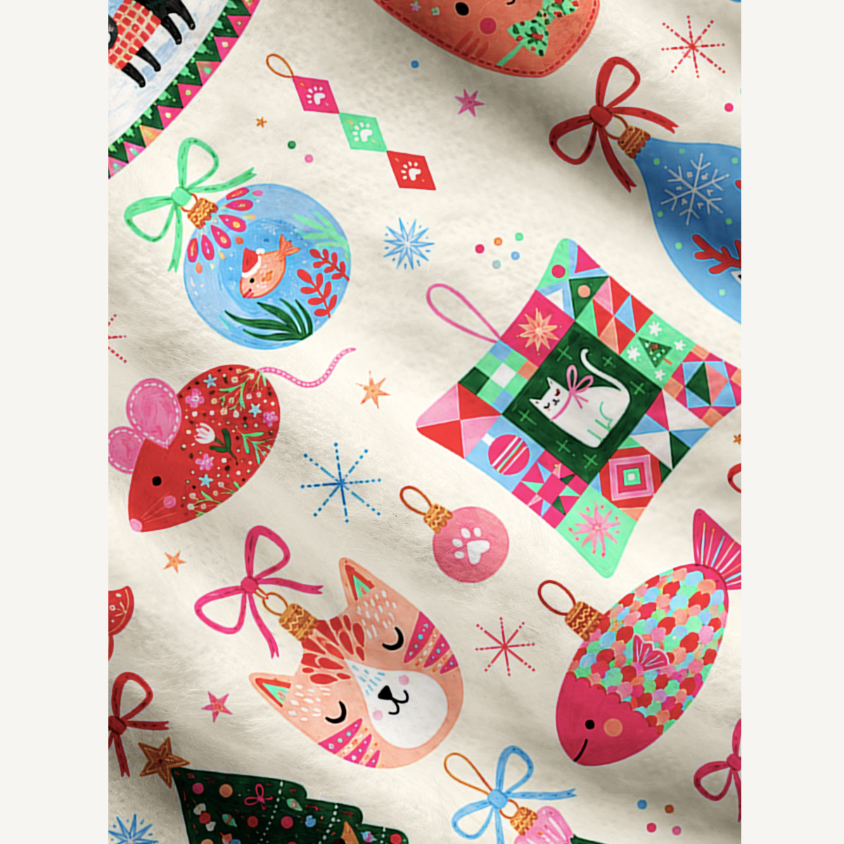 Christmas Cat Ornament Print Ugly Cardigan Sweaters