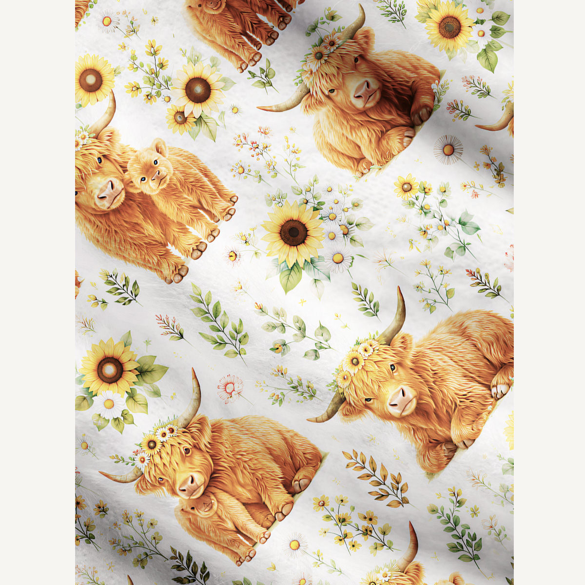 Spring Highland Cow Floral Print Ugly Cardigan Sweaters